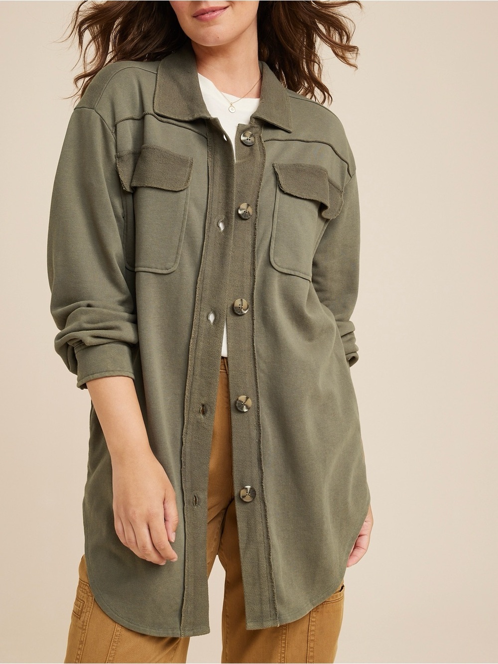 Maurices North Shore Shacket Solid Olive Green Button Front Oversized Medium